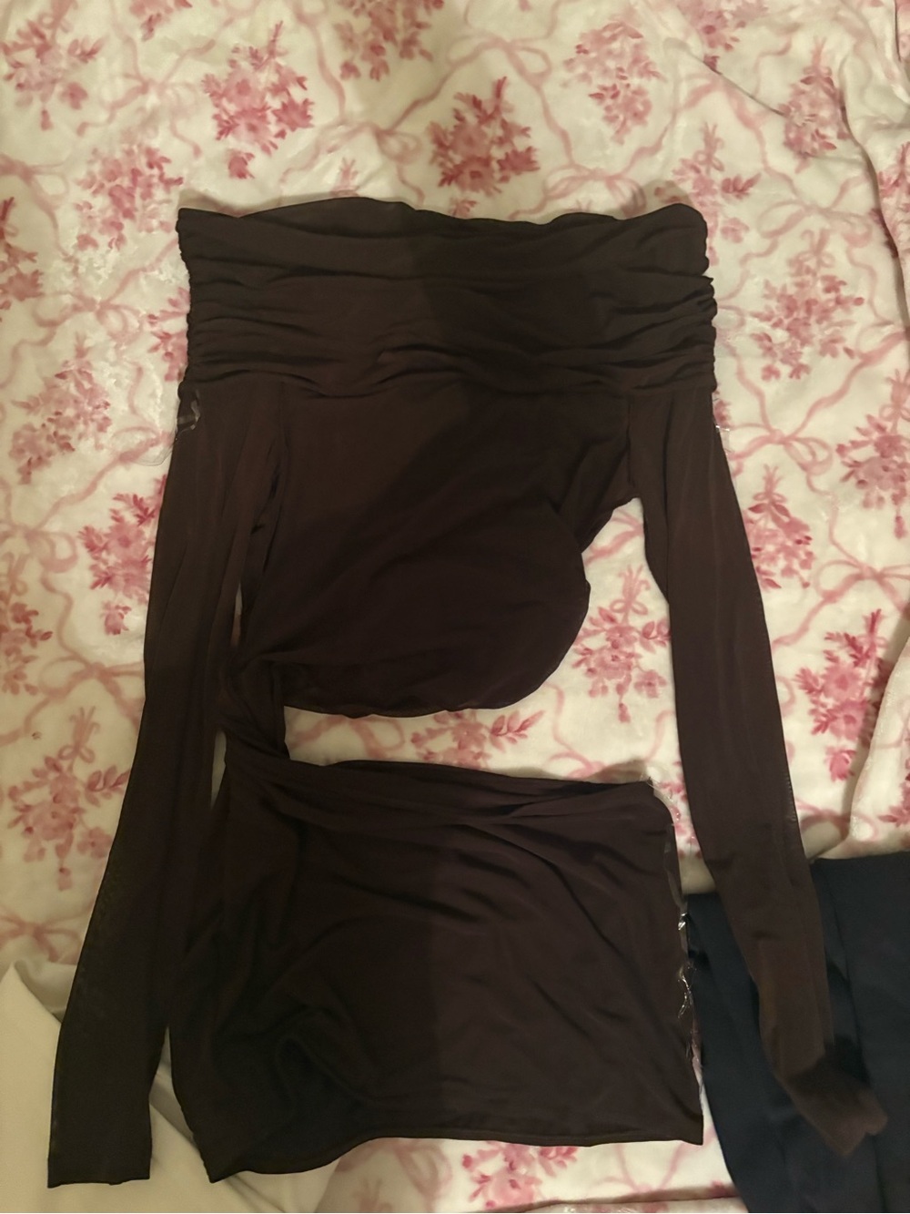 Off-Shoulder cutout Long Sleeve Brown Women's mini dress